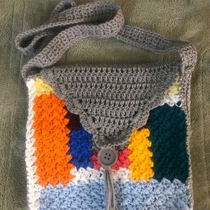 Handmade crochet multicolored crossbody bag